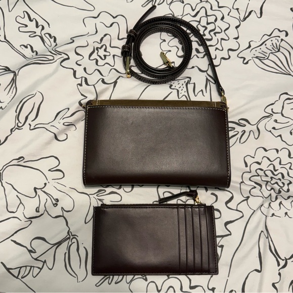 Tory Burch Stitched Leather Suede Brown Crossbody Set - Picture 2 of 5